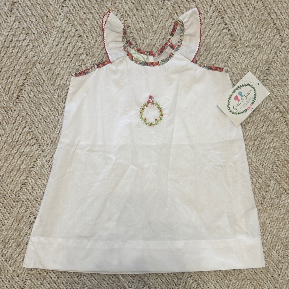 NWT Grace & James white gown with Wreath Embroidery & floral trim 3t